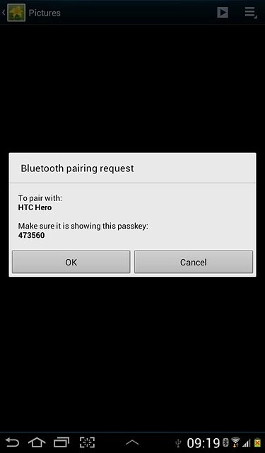 Check that the same access code is displayed on both devices and press OK.You also need to accept the access code on the other device.The file is sent.