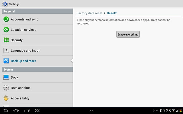 Press Erase everything.Wait while your device restores the factory default settings.Follow the instructions on the display to configure your device and prepare it for use.
