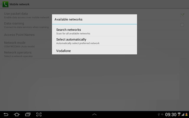 A list of networks within range is displayed.Press the required network.Your display will tell you if you have access to the network you've chosen.