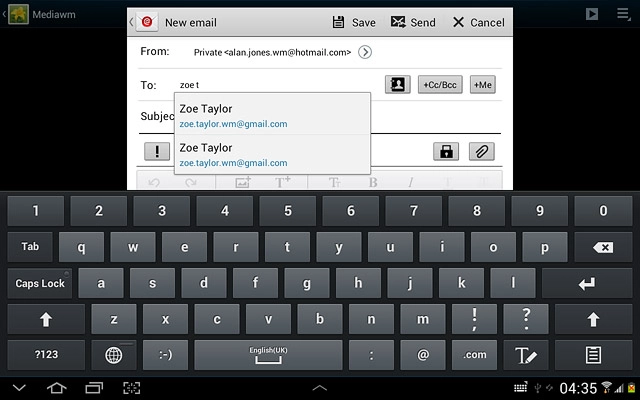 Press the required contact.Write subject and text for your email message.