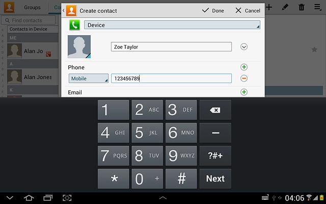 Press the field next to the phone number.