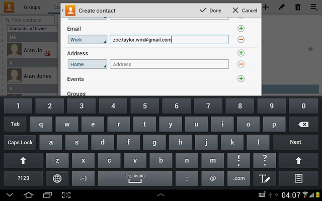 Press the field next to the email address.