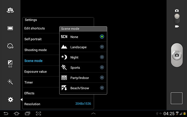 Press the required setting.