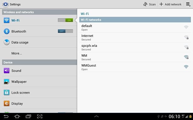 A list of Wi-Fi networks within range is displayed.Press the required network.