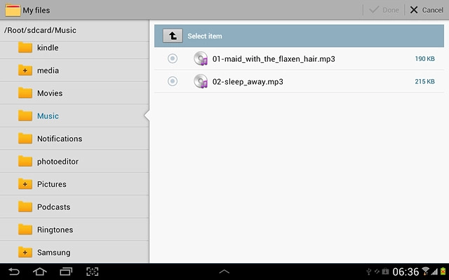 Press the required audio file.