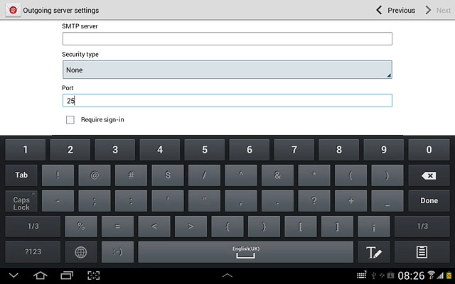 Press Require sign-in to turn SMTP authentication on or off.