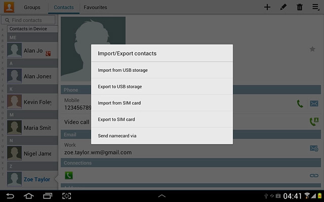 Press Import from SIM card.