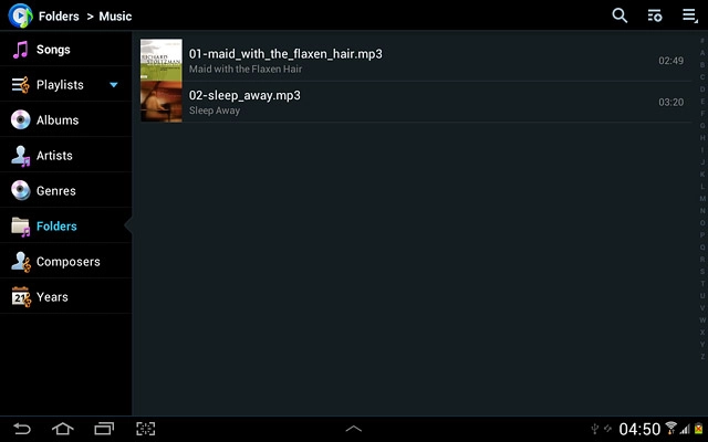 Press the required category.Go to the required audio file or playlist.