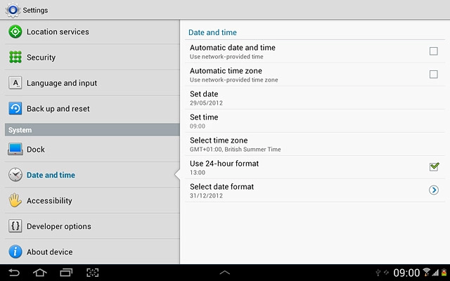 Press Automatic date and time to turn the function on or off.