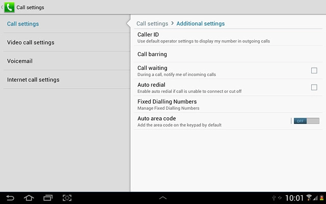 The current settings are displayed.Press Call waiting to turn the function on or off.