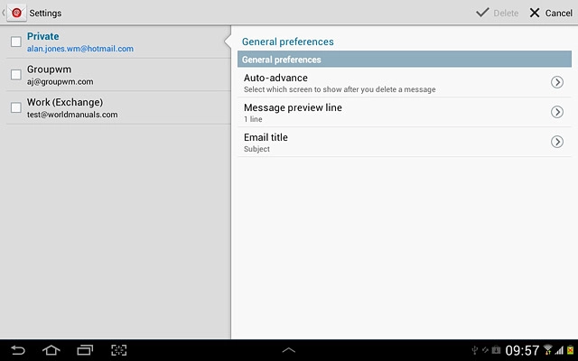 Press the required email account to select it.