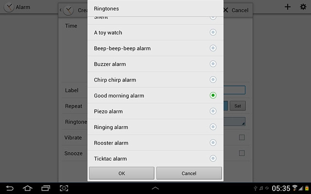 Press the different alarm tones to listen to them.