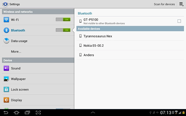 Press your device to turn Bluetooth visibility on or off.