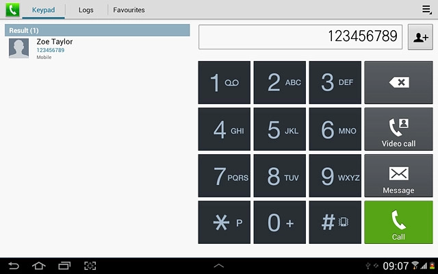 Key in the required number and press Video call.