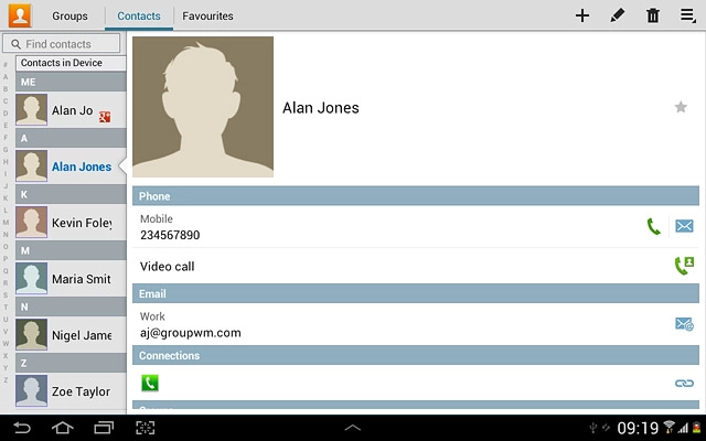 Press the Contacts tab.
