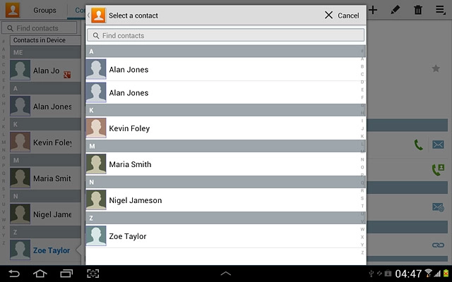 Press the required contact.