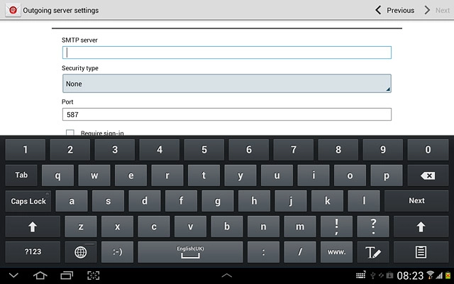 Press the field below SMTP server and key in the name or IP address of your email provider's outgoing server.Please note that if you can't send email messages when using your email provider's outgoing server, key in smtp.vodafone.net.au (Vodafone's outgoing server).