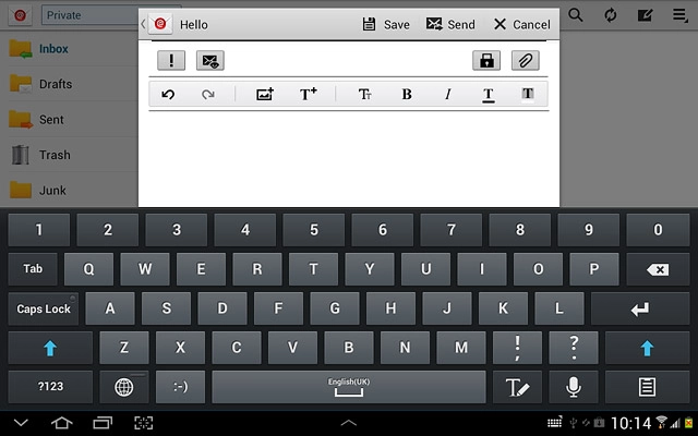 Press the text input field.Write the text for your email message.