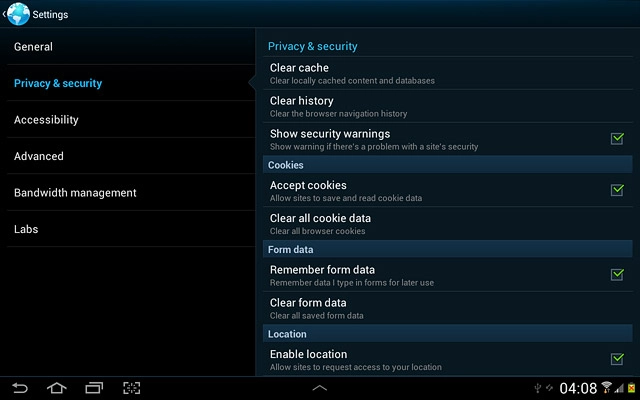 Press Privacy & security.