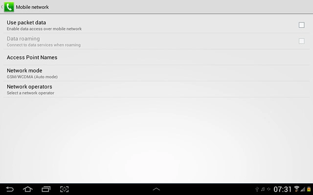 Press Use packet data to activate or deactivate the function.