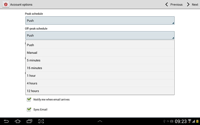 Press Push, Manual or the required frequency.Please note:Each time your device connects to the server to synchronise, data charges will apply.