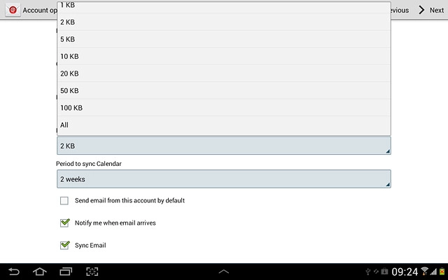 Press the required setting.