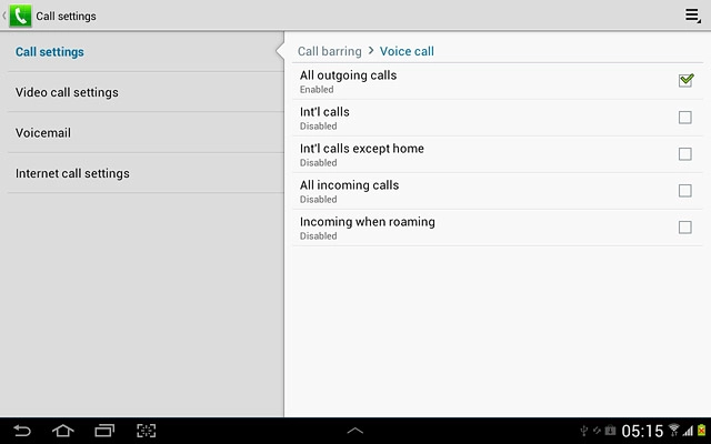 Press each of the following barring types to cancel them:All outgoing calls