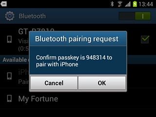 Check that the same access code is displayed on both devices and press OK.The new device is displayed on the list of paired devices.