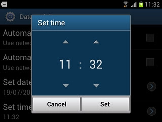 Press arrow up or arrow down next to hours and minutes to set the time.