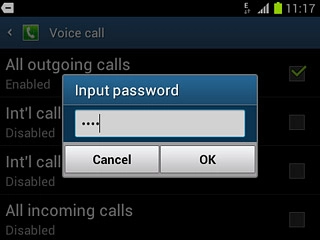 Key in your barring password (default is 0000) and press OK.