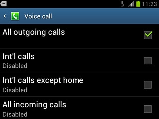 When the box next to the menu item is ticked (V), call barring is turned on.