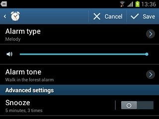 Press the indicator next to Snooze to turn snooze on or off.