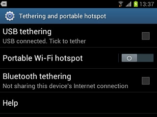Press USB tethering to turn on tethering.