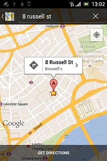 The selected destination is displayed as a point on the map.