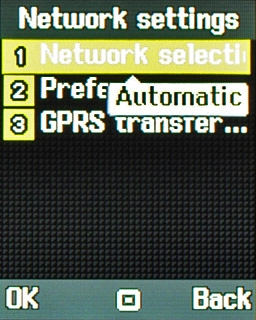 Scroll to Network selection and press the Navigation key.