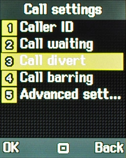 Scroll to Call divert and press the Navigation key.