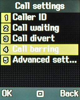 Scroll to Call barring and press the Navigation key.