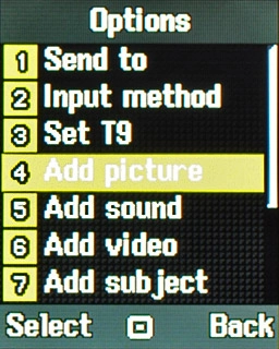Scroll to Add picture and press the Navigation key.