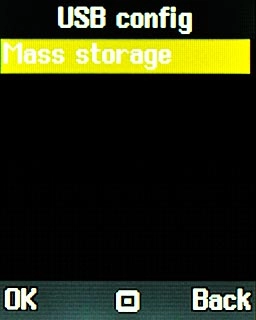 Scroll to Mass storage and press the Navigation key.