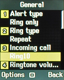 Highlight the field below Incoming call and press the Navigation key.