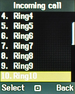 Highlight the different ring tones and wait a moment to hear them.