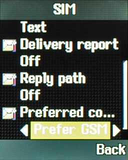 Scroll to Preferred co... and press Navigation key right to select GSM only.