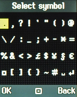 Highlight the required symbol and press the Navigation key.