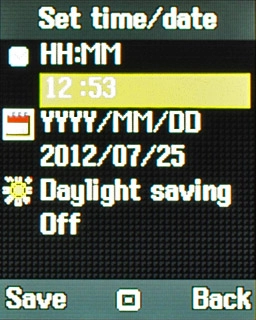 Highlight the field below HH:MM and press the Navigation key.