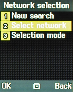 Scroll to Select network and press the Navigation key.Your phone searches for networks within range.