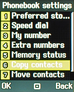 Scroll to Copy contacts and press the Navigation key.