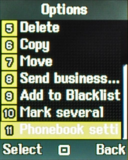 Scroll to Phonebook settings and press the Navigation key.