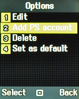 Scroll to Add PS account and press the Navigation key.