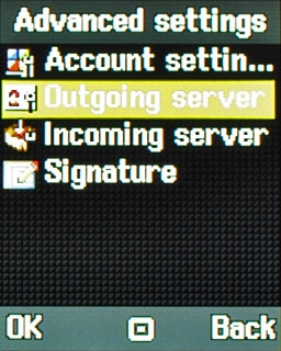 Scroll to Outgoing server and press the Navigation key.