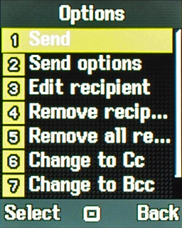 Scroll to Send and press the Navigation key.